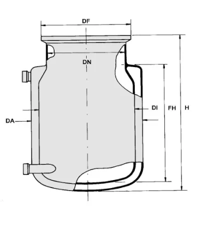 Reaktor síklapos fedéllel típusa BD rövid változat, köpeny DN200, ml15000