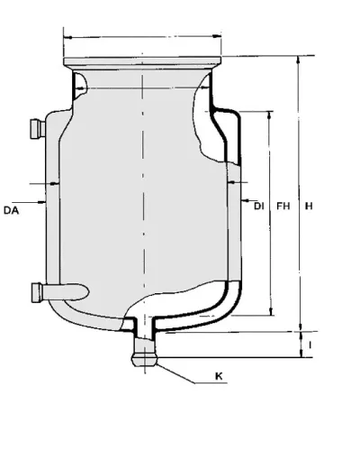 Reaktor síklapos fedéllel típusa BDA rövid verzió burkolattal együtt  DN200, ml15000