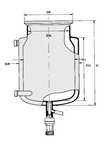 Reaktor síklapos fedéllel típusa BDAV rövid kivitel, köpenyes szelep "T" DN200, ml10000