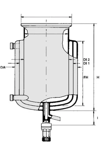 Reaktor síklapos fedéllel típusa BTAV rövid változat Fűtés + vákuumköpeny szelep "T" DN300, ml50000