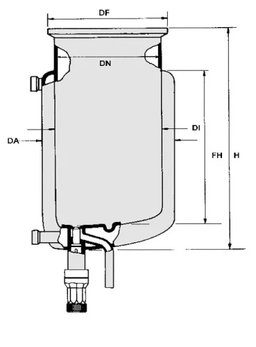 Reaktor síklapos fedéllel típus ADAZ hengeres, leeresztő szelep "T" excenter DN100, ml250