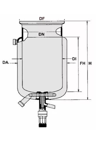 Reaktor síklapos fedéllel típus ADAR hengeres, köpennyel együtt. leeresztő szelep 'T' DN 150, ml2000
