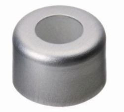 LLG-Aluminium crimp caps N 11 TB/oA green, with centre hole, hole diameter: 5,6 mm, thickness: 0,9 mm, butyl rubber/PTFE