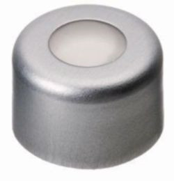 LLG-Aluminium crimp caps N 8 T/oA, silver center hole, PTFE-virginal, white, Hardness:53°shore D,Thickness:0.25 mm,pack of 100