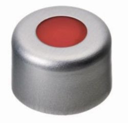 LLG-Aluminium crimp caps N 8, silver center hole, PTFE red/Silicone white/PTFE red, Hardness:40° shore A,Thickness:1.0 mm, pack of 100