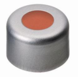 LLG-Aluminium crimp caps N 8 silver, center hole, Red Rubber/FEP colourless, Hardness: 40° shore A,Thickness:1.0 mm,pack of 100