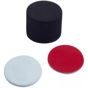   LLG-PP csavaros kupak, fekete, zárt tetejű, 8-425 menet. Fehér/piros PTFE szilikon, 45° Shore A keménység, 1,3 mm, 100 db-os csomag