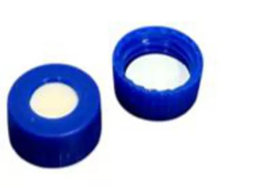 LLG-9 mm-es UltraBond kombinált tömítés: PP rövid menetes kupak, kék, középső furattal. Szilikonbézs/PTFE fehér, 45° Shore A keménység, 1,0 mm, darabonként