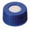   LLG-Screw caps N 9 (bonded), blue PP, center hole, Silicone beige/PTFE white, hardness: 45° shore A,thickness:1.3 mm,pack of 100