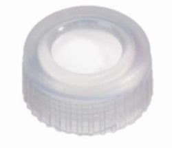LLG-Screw caps N 9, white PP, transparent, center hole,PTFE virginal, Hardness:53° shore D,thickness:0.25 mm,pack of 100