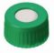   LLG-Screw caps N 9, PP, green, center hole Silicone white/PTFE red, Hardness: 40° shore A, Thickness: 1.0 mm, pack of 100pcs