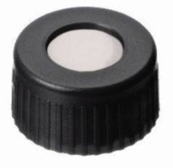 LLG-Screw caps N 9, PP, black, center hole Silicone white/PTFE red, Hardness: 55° shore A, Thickness: 1.0 mm, pack of 100