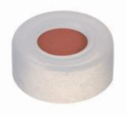 LLG-Snap ring caps N 11, PE transparent,center hole,red rubber/TEF colourless, hardness: 45° shore A, thickness: 1.0 mm