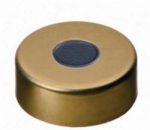   LLG-Aluminium crimp caps N 20, gold, center hole Butyl dark grey/centrical PTFE-lamination grey, Hardness: 50° shore A, Thickness: 3 mm,