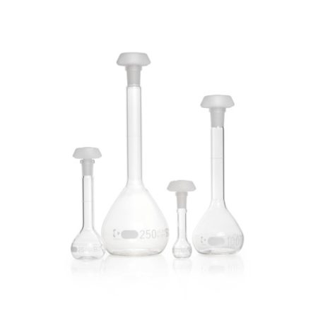 DURAN® Volumetric flask 25 ml, class B white graduation, with one graduation mark, polyethylene stopper, NS 10/19