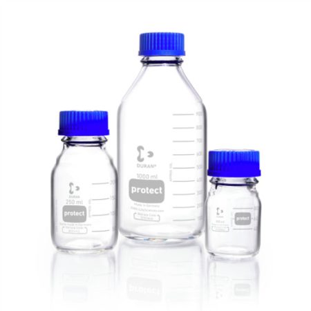 DURAN® GL 45 Laboratory glass bottle protect, plastic coated (PU), with screw cap and pouring ring (PP), 3500 ml