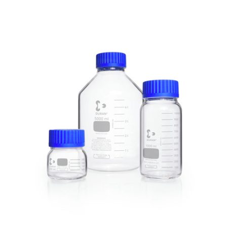 Laboratory glass bottle 30000 ml, amber DURAN® GLS 80, wide neck, with screw cap and pouring ring (PP)