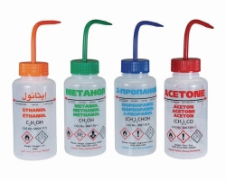 LLG-Safety vented wash bottle 500 ml Acetone, with pressure control valve, LPDE, AE/FR/UK