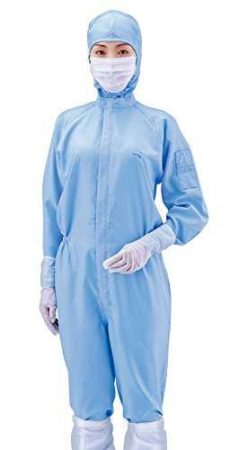 ASPURE Overall for cleanroom, blue, polyester, with hood, integrated mask, concealed zip, type 10312B, size M