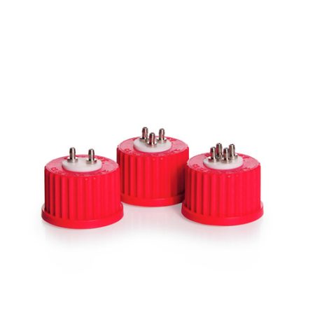 Connectio cap system GL 32 red PBT screw-cap with PTFE insert and 2 ports (stainless steel)