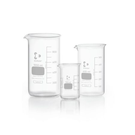 Beakers,DURAN®,tall form,cap. 250 ml with graduation and spout pack of 10