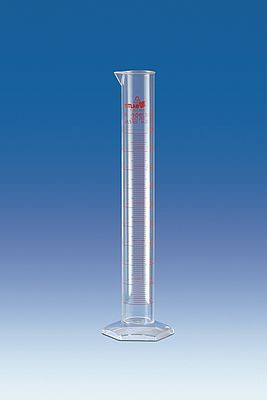Measuring cylinder 10 ml PMP, clear, printed red scale, Conformity certified