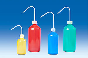 Wash bottle set, 1000 ml, coloured, LDPE/PP blue, yellow, red, green (1 pc each)