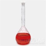   Volumetric flask 1000 ml, clear, coated Glass, class A, NS 24/29, PE stopper pack of 2, blue scale, batch certified