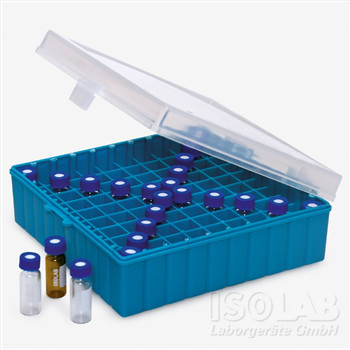 Box for tubes, blue 100 places, PP, hinged lid