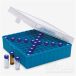  Storage box for sample bottles, blue 100 places, PP, hinged lid, 141x151x53 mm