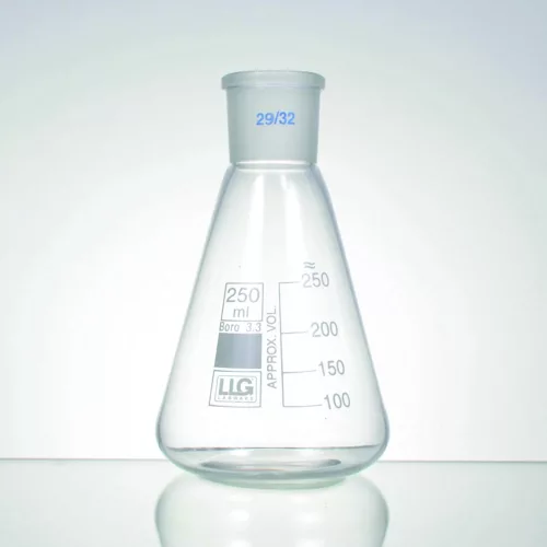 LLG Erlenmeyer lombik 250 ml NS 19/26, boroszilikát 3,3, fehér, beosztással, 2 db-os csomag