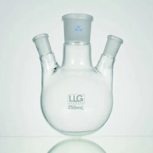 LLG-Háromnyakú gömblombik, 2000 ml, párhuzamos oldalnyakú, CN NS 29/32, SN 2x NS 29/32 párhuzamos, boroszilikát 3,3 nyomás