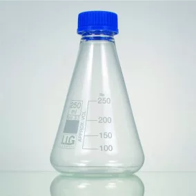   LLG Erlenmeyer lombik 100 ml, boroszilikát 3,3, fehér, beosztással, csavaros kupakkal, GL32, 2 db-os kiszerelés