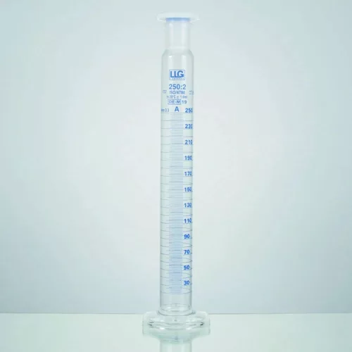 LLG-Rázóhenger 500 ml, magas forma, boroszilikát 3,3, A osztály, PE dugóval, kék skálával, gyártási tanúsítvánnyal, 2 db-os csomag