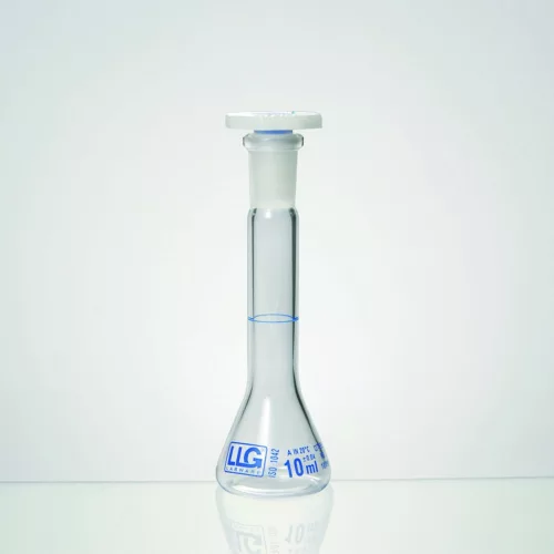 LLG-1 ml-es mérőlombik, átlátszó, trapéz alakú, boroszilikát 3,3, A osztály, NS 07/16, PE-dugóval, 2 db-os kiszerelésben