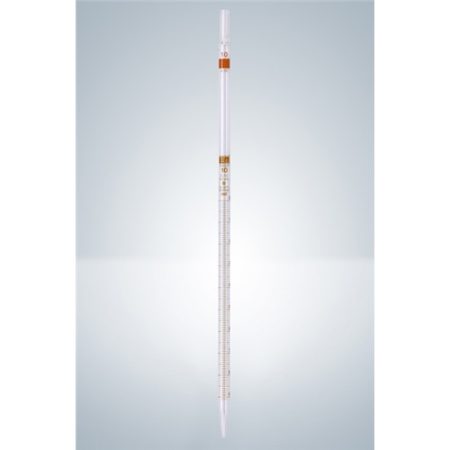 Graduated pipette 10:0.1 ml, 360 mm length class AS, main point ring graduation, graduated to top, amber graduated