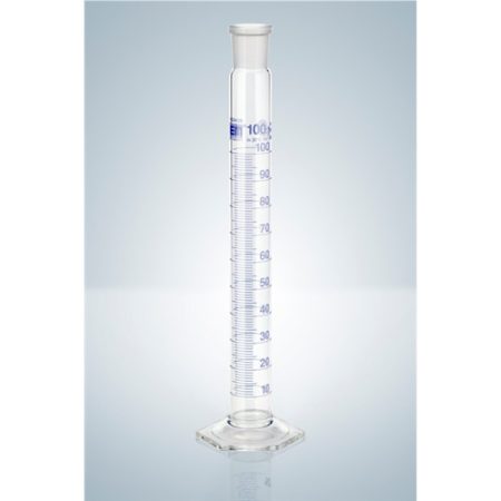 Mixing cylinder 250 ml, class A KB, ring section, glass stopper Duran, blue graduated