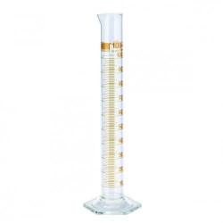 Measuring cylinder 5 ml, class B, tall form, short line graduation, Borosilicate glass, amber graduated