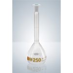   Volumetric flask 25 ml, brown graduated NS 12/21, class A, with polyplug Duran, wide neck, conformity certified