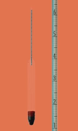 Amarell hidrométer Baume, 0 - 20 ebben 0,1° Bé enélkül hőmérő, hossz 330 mm, ref.hőfok 15°C