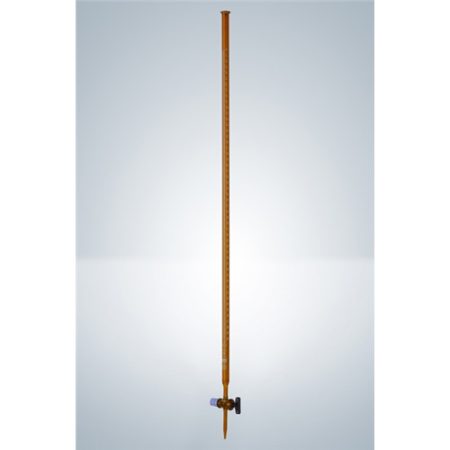 Burette 25:0.05 ml, Duran Class AS, KB, amber glass, straight valve stopcock with PTFE spindle, white graduation
