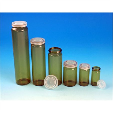 Glass vials, rolled rim, 145 x 34 mm appr. 100 ml, with snap cap, pack of 100