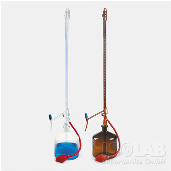Automatic burette 25:0,05 ml clear, class AS, with glass cock with PTFE-cock blue grad., conformity certificate, Schellbach