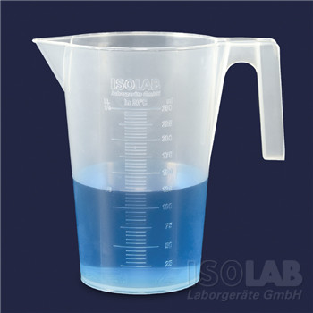 Beaker 2000 ml, PP with handle, embossed scale, with drain, ISO 7056