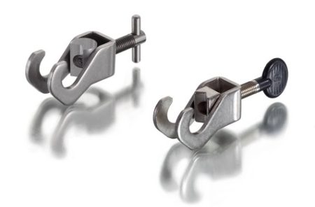 Hook connector range 13 mm, steel, grey powdercoated steel, nickel plated brass screw with plastic handle