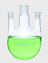 Three-neck flask 500ml middle neck NS 29/32, side neck 2x NS 14/32 parallel, Boro 3.3