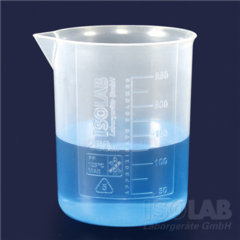 Beaker 250ml, low form, PP 67x93mm, with spout, embossed scale