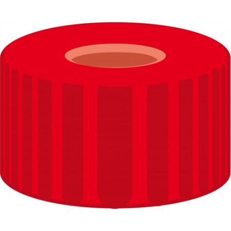 Screw-cap N 9, PP, red hole red rubber/FEP colourless, hardness 40° shore A, septa thickn.: 1,0mm, pack of 100