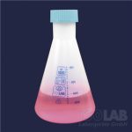   Erlenmeyer flask 250 ml GL 52, PP, blue graduated with screw cap