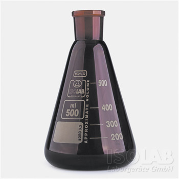 Erlenmeyer flask 500 ml, amber glass NS 29/32, borosilicate glass 3.3